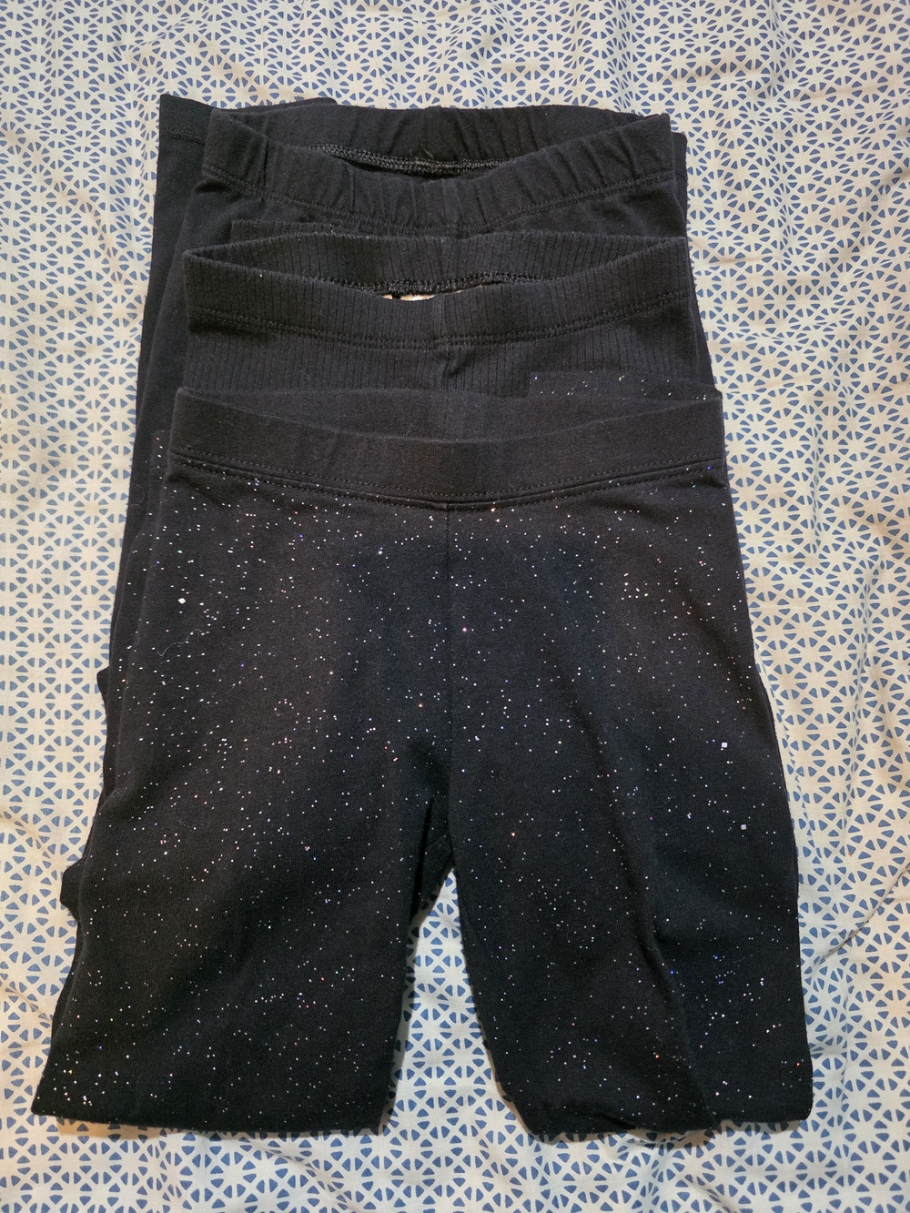 3 Piece Cat & Jack Black Glitter Ribbed Black Stretch Leggings